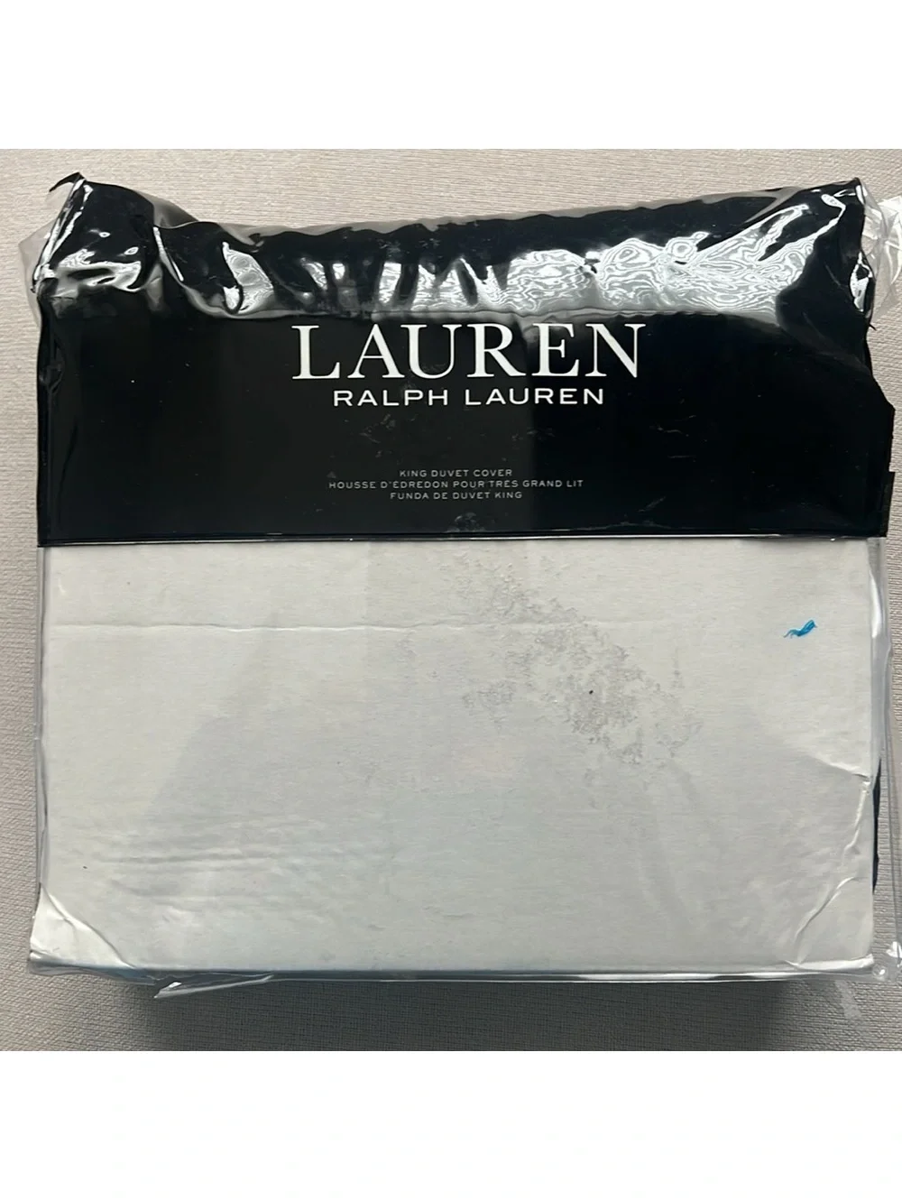 Lauren Ralph Lauren Spencer Sateen Border King Duvet Cover in White/Navy NEW